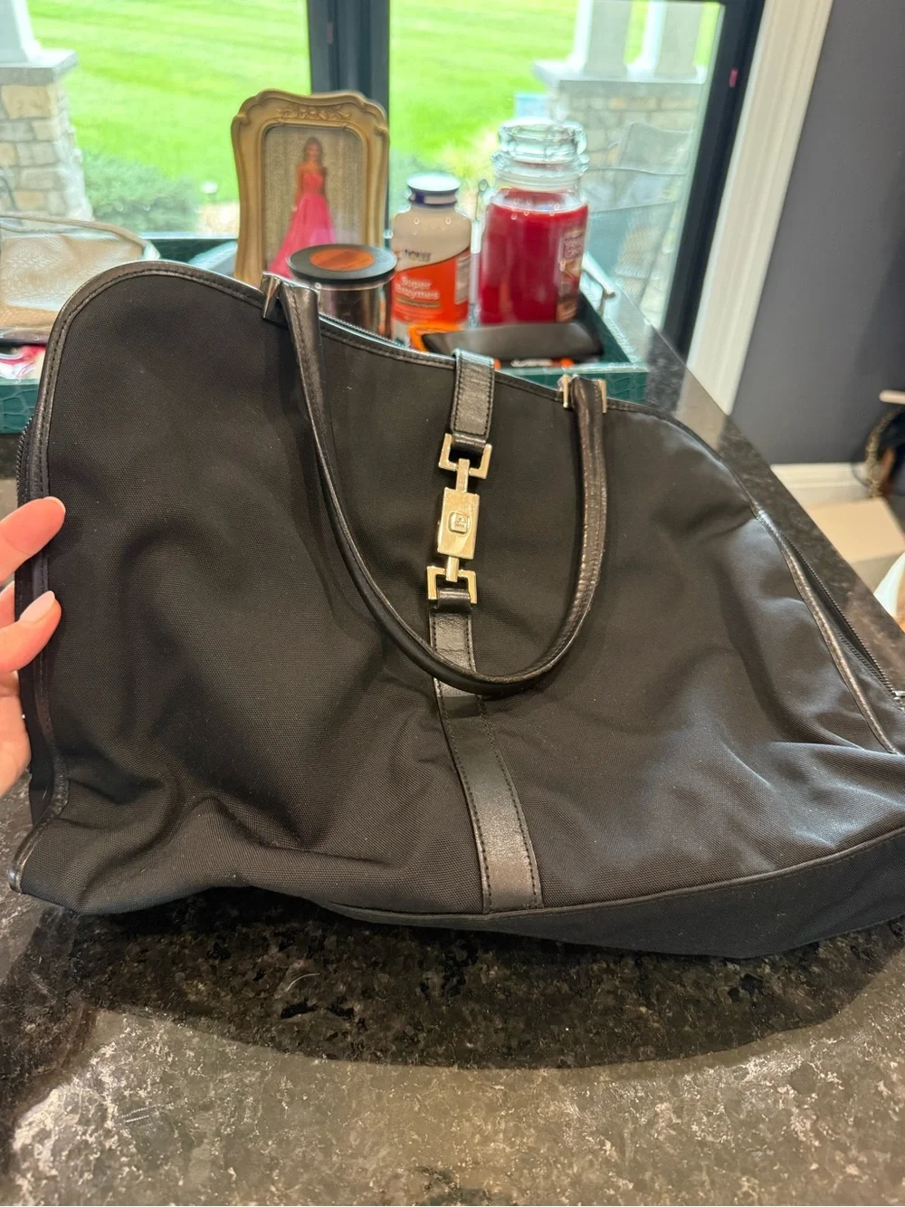 Gucci Black Nylon Men’s Duffel Bag Interior with Branded Patch